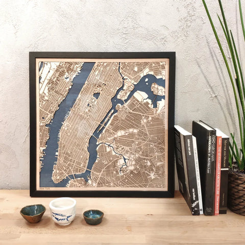 New York CityWood Custom Wood Map laser cut maps https://thecitywood.com/ CityWood is a wooden map artwork. City streets, water - Laser Cut Wooden Maps - Award Wining Design by architect and designer Hubert Roguski