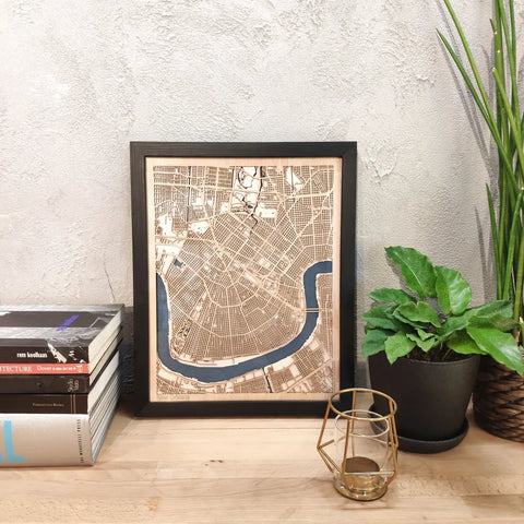 New Orleans CityWood Custom Wood Map laser cut maps https://thecitywood.com/ CityWood is a wooden map artwork. City streets, water - Laser Cut Wooden Maps - Award Wining Design by architect and designer Hubert Roguski