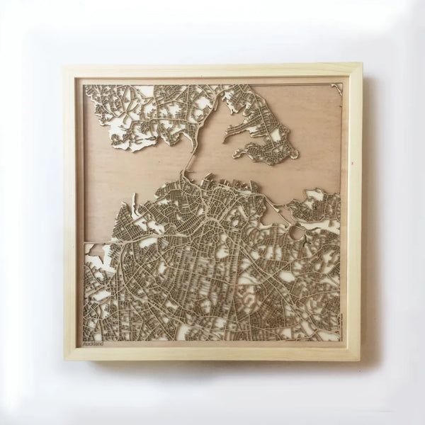 Auckland CityWood Minimal Wooden map wood laser cut maps https://thecitywood.com/ CityWood is a wooden map artwork. City streets, water CityWood - Laser Cut Wooden Maps - Award Wining Design by architect and designer Hubert Roguski