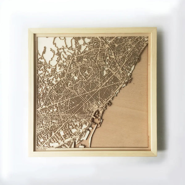 Barcelona CityWood Minimal Wooden map wood laser cut maps https://thecitywood.com/ CityWood is a wooden map artwork. City streets, water CityWood - Laser Cut Wooden Maps - Award Wining Design by architect and designer Hubert Roguski