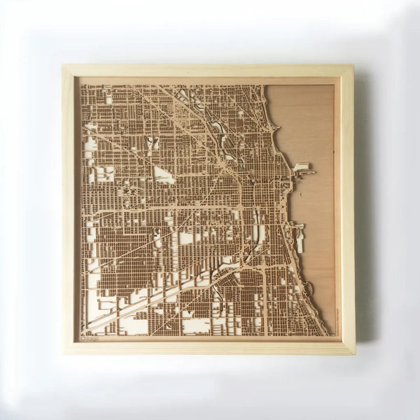 Chicago CityWood Minimal Wooden map wood laser cut maps https://thecitywood.com/ CityWood is a wooden map artwork. City streets, water CityWood - Laser Cut Wooden Maps - Award Wining Design by architect and designer Hubert Roguski