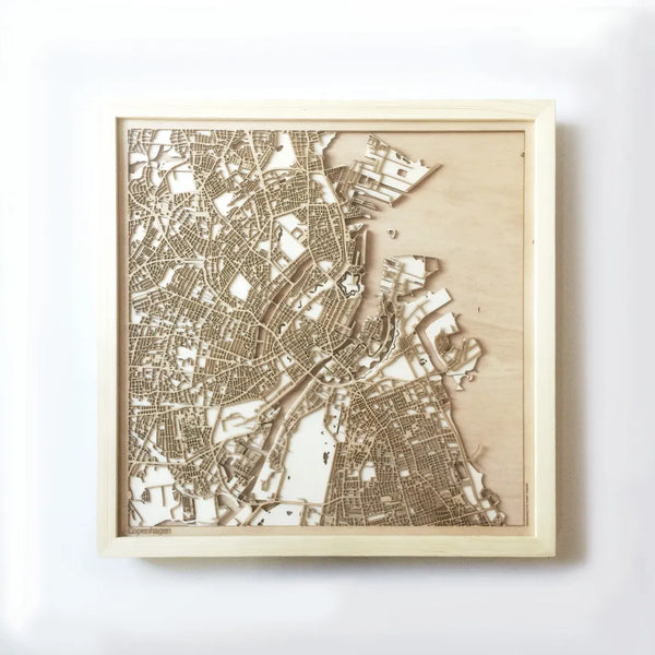 Copenhagen CityWood Minimal Wooden map wood laser cut maps https://thecitywood.com/ CityWood is a wooden map artwork. City streets, water CityWood - Laser Cut Wooden Maps - Award Wining Design by architect and designer Hubert Roguski