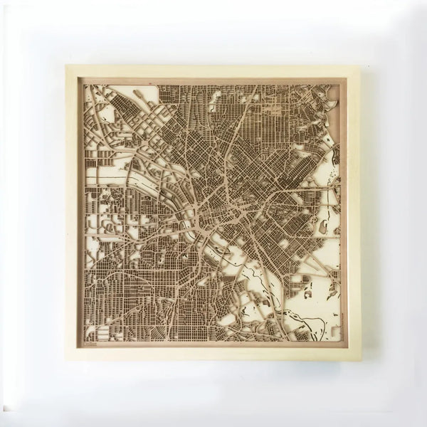 Dallas CityWood Minimal Wooden map wood laser cut maps https://thecitywood.com/ CityWood is a wooden map artwork. City streets, water CityWood - Laser Cut Wooden Maps - Award Wining Design by architect and designer Hubert Roguski
