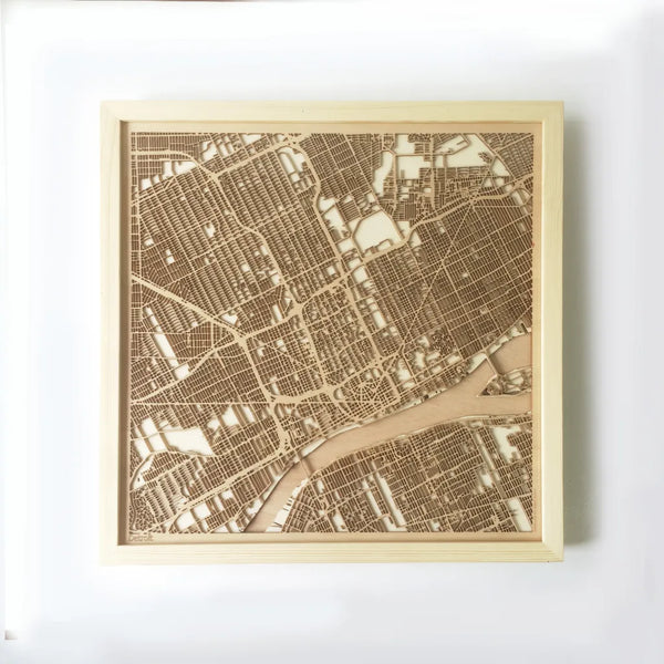 Detroit CityWood Minimal Wooden map wood laser cut maps https://thecitywood.com/ CityWood is a wooden map artwork. City streets, water CityWood - Laser Cut Wooden Maps - Award Wining Design by architect and designer Hubert Roguski