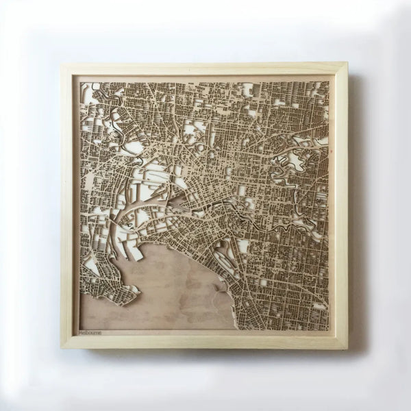 Melbourne CityWood Minimal Wooden map wood laser cut maps https://thecitywood.com/ CityWood is a wooden map artwork. City streets, water CityWood - Laser Cut Wooden Maps - Award Wining Design by architect and designer Hubert Roguski