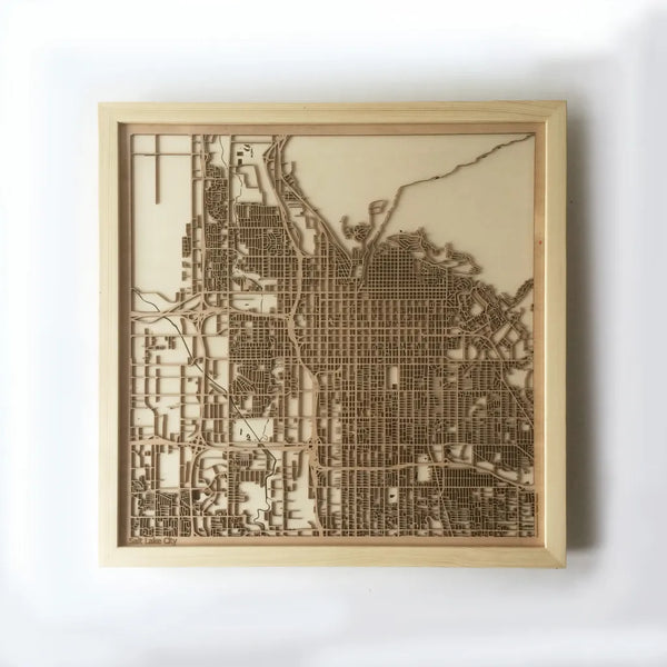 Salt Lake City CityWood Minimal Wooden map wood laser cut maps https://thecitywood.com/ CityWood is a wooden map artwork. City streets, water CityWood - Laser Cut Wooden Maps - Award Wining Design by architect and designer Hubert Roguski