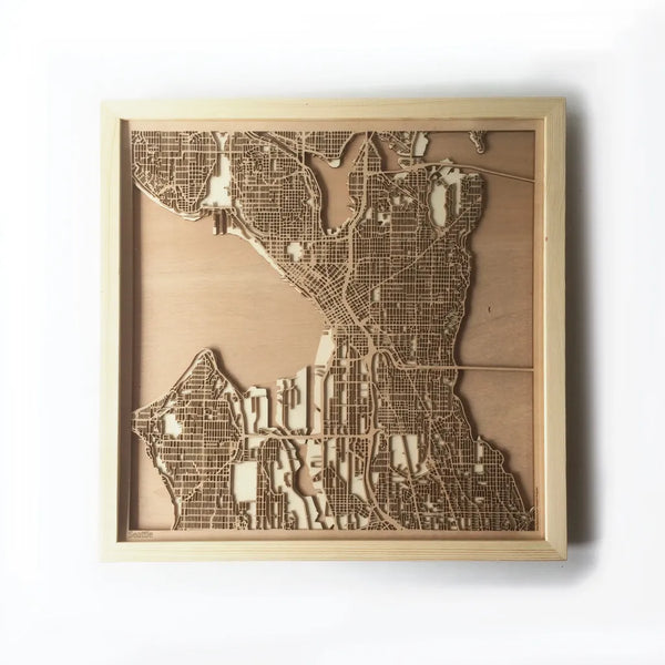 Seattle CityWood Minimal Wooden map wood laser cut maps https://thecitywood.com/ CityWood is a wooden map artwork. City streets, water CityWood - Laser Cut Wooden Maps - Award Wining Design by architect and designer Hubert Roguski