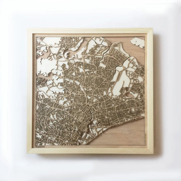 Singapore CityWood Minimal Wooden map wood laser cut maps https://thecitywood.com/ CityWood is a wooden map artwork. City streets, water CityWood - Laser Cut Wooden Maps - Award Wining Design by architect and designer Hubert Roguski