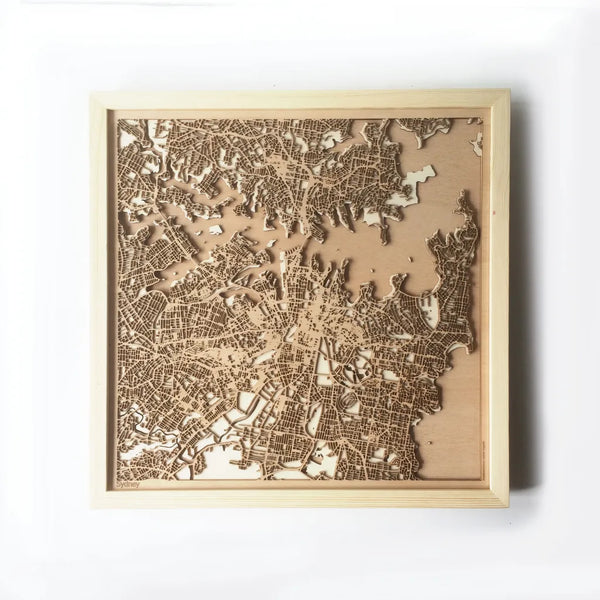 Sydney CityWood Minimal Wooden map wood laser cut maps https://thecitywood.com/ CityWood is a wooden map artwork. City streets, water CityWood - Laser Cut Wooden Maps - Award Wining Design by architect and designer Hubert Roguski