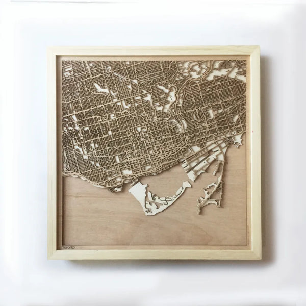 Toronto CityWood Minimal Wooden map wood laser cut maps https://thecitywood.com/ CityWood is a wooden map artwork. City streets, water CityWood - Laser Cut Wooden Maps - Award Wining Design by architect and designer Hubert Roguski