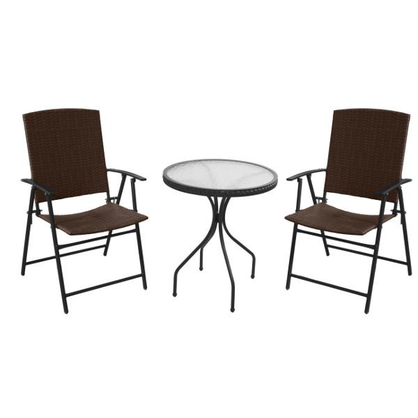 Indoor/Outdoor Folding Dark Brown Wicker Patio Set