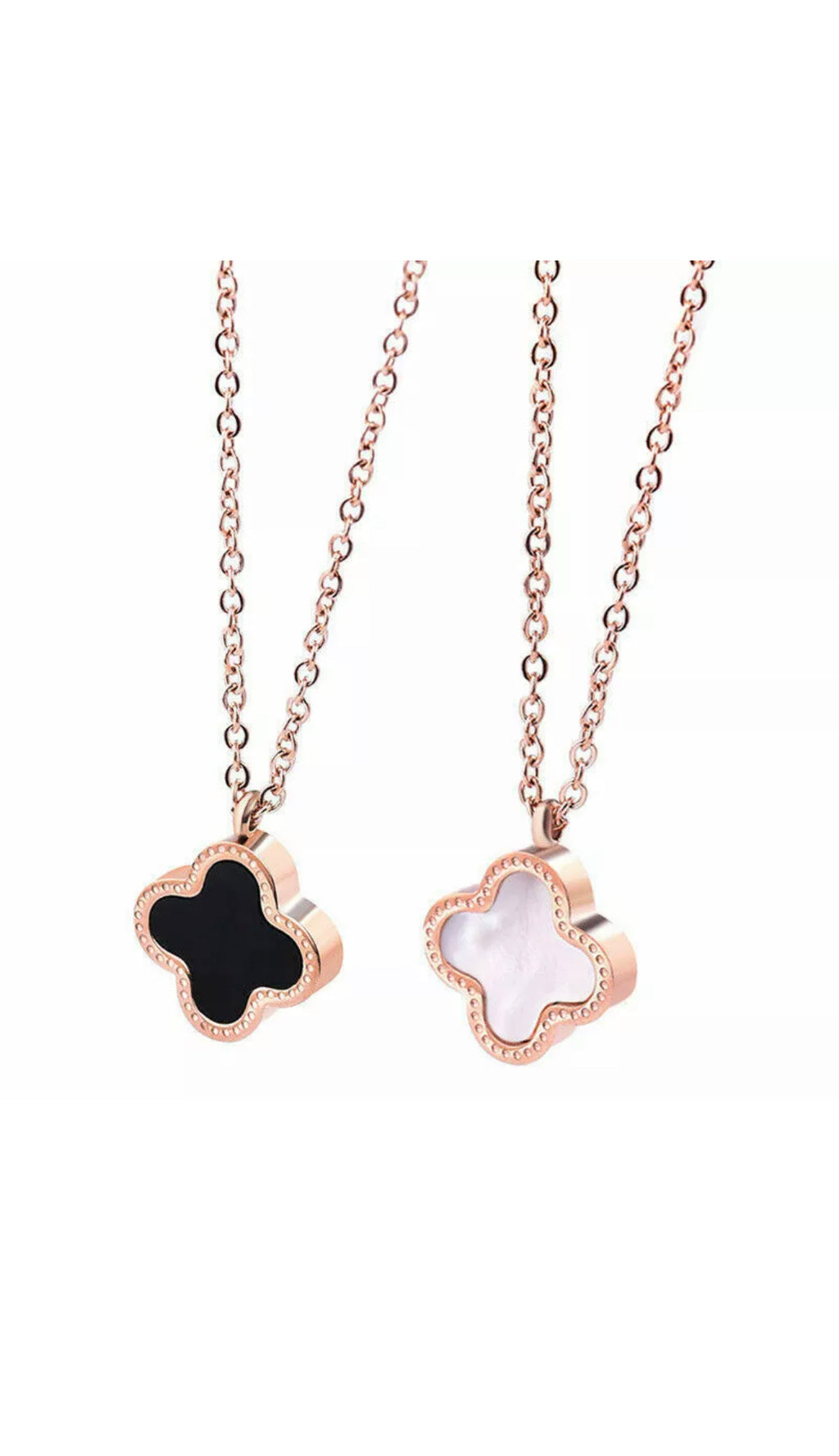 Anisa - 18k Rose Gold Plated Clover Necklace With Black Glass Detail
