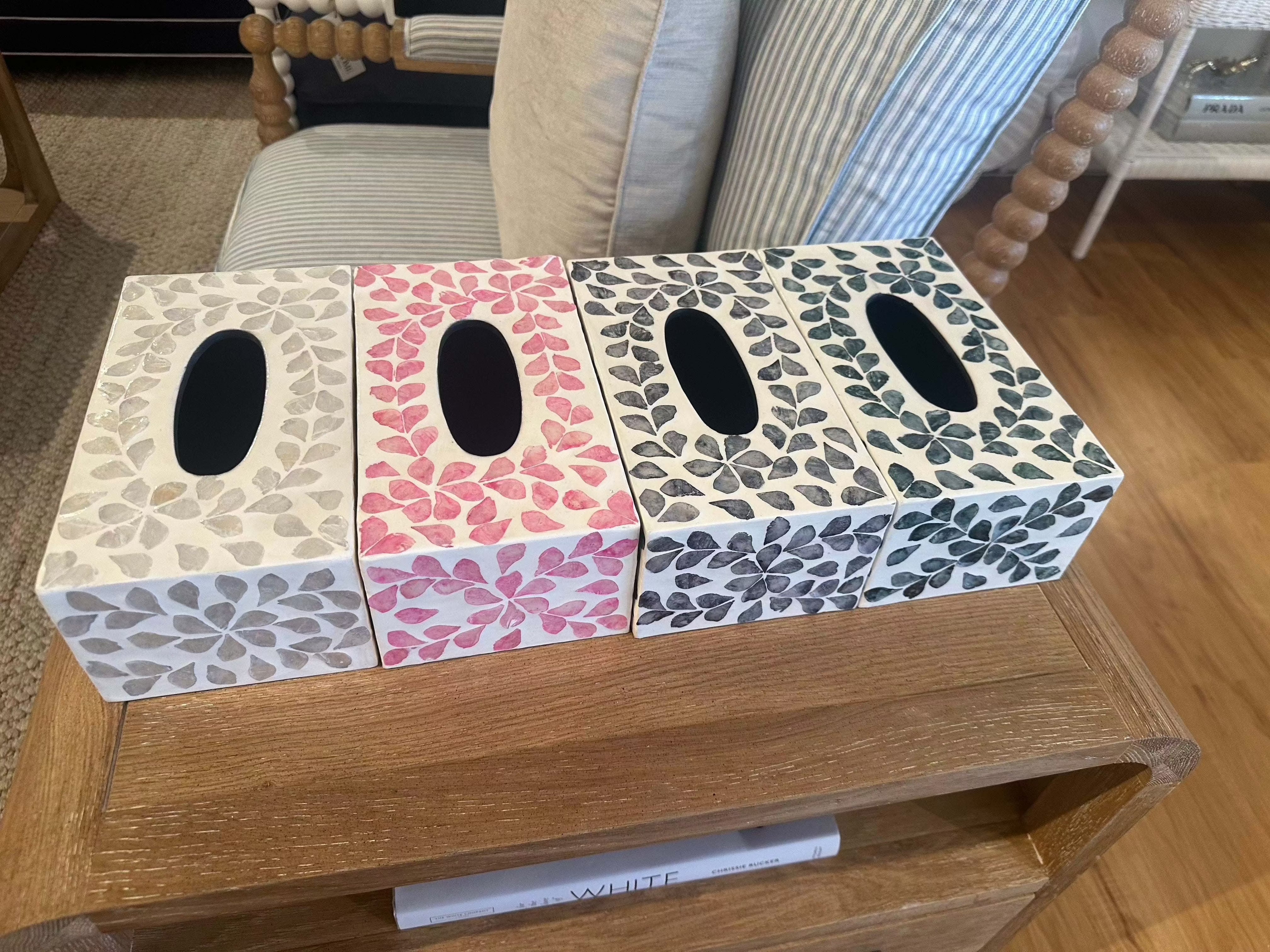 Vine' Grey Blue  Mother of Pearl Tissue Box