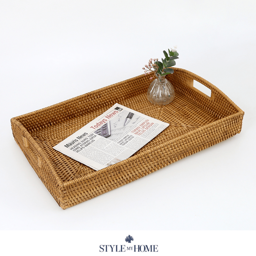 'Morning' Natural Rattan Tray Rectangle - 2 sizes