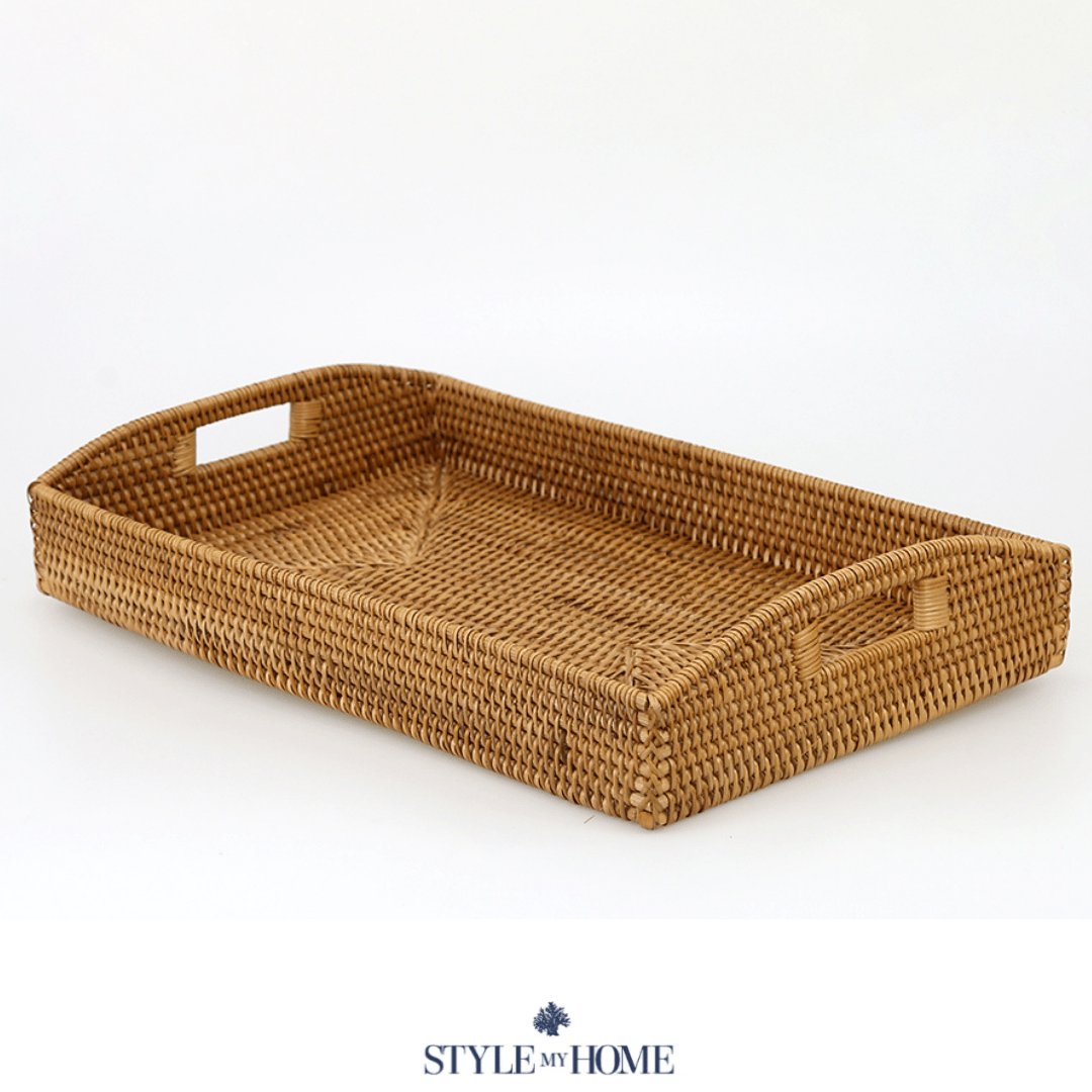 'Morning' Natural Rattan Tray Rectangle - 2 sizes-image-2