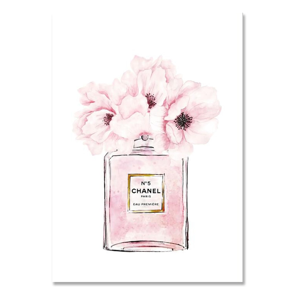 Three Perfume Bottles In Pink Canvas  Canvas Print  Amanda Greenwood