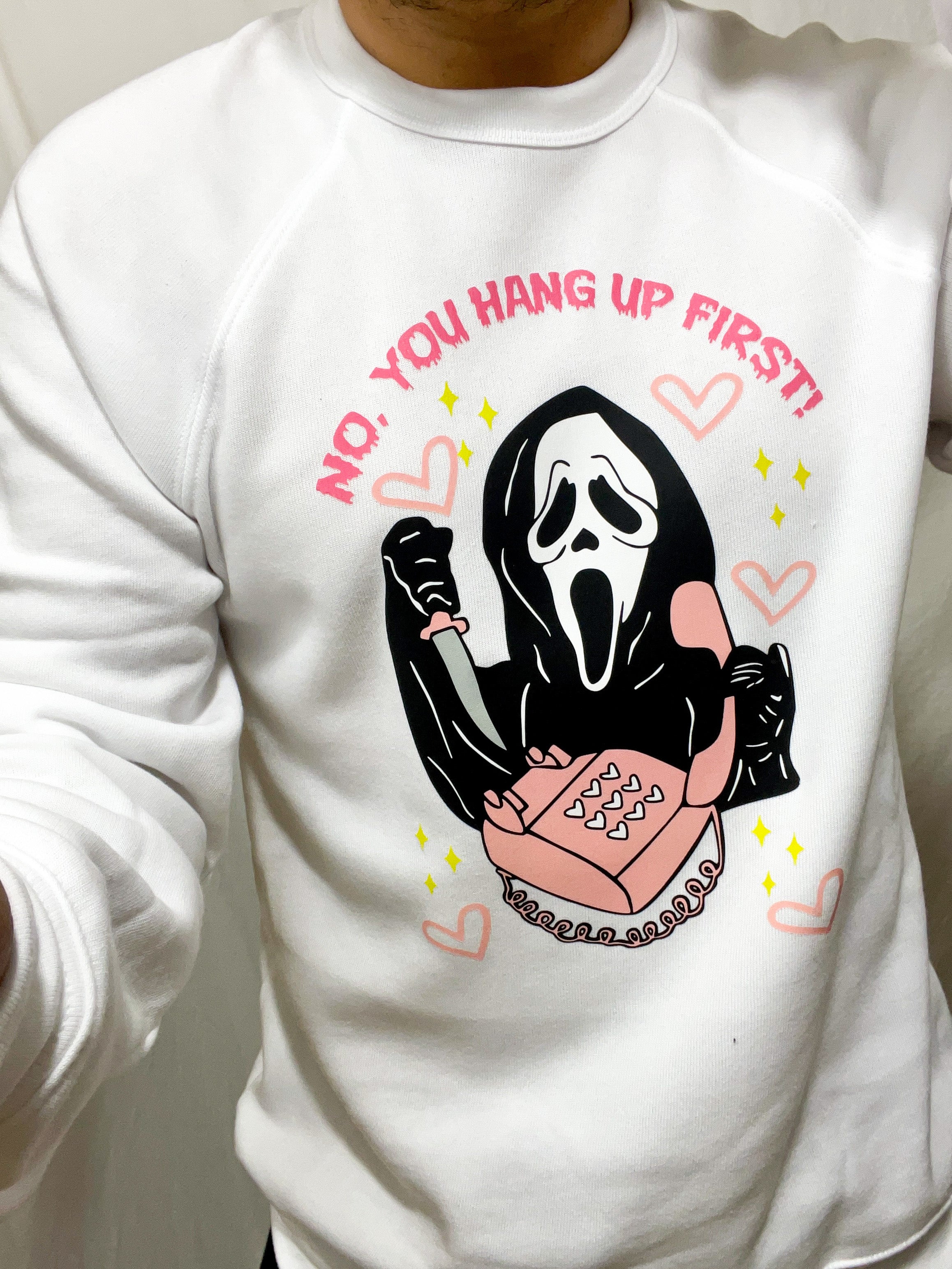 No, You Hang Up Ghostface Sweatshirt (White) – Bourbon Mick Boutique