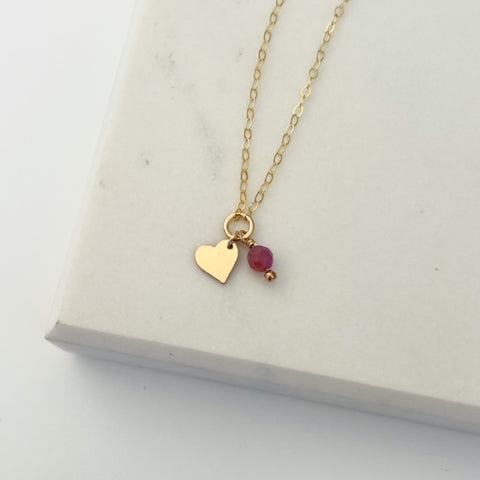 Heart Charm Birthstone Necklace with Ruby Crystal 