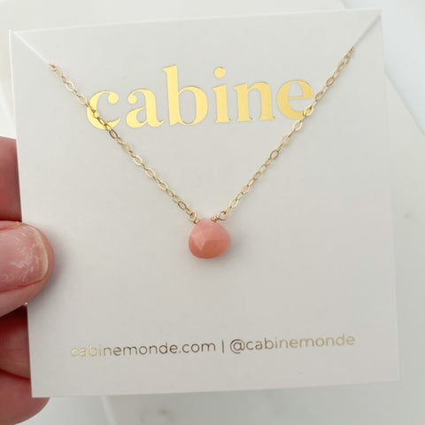 Pink Opal Gemstone Briolette Necklace 