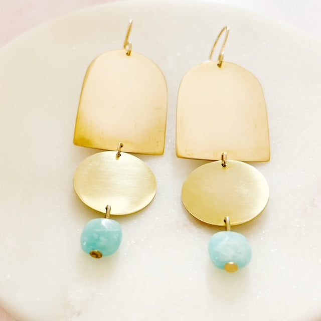 amazonite + raw brass earrings