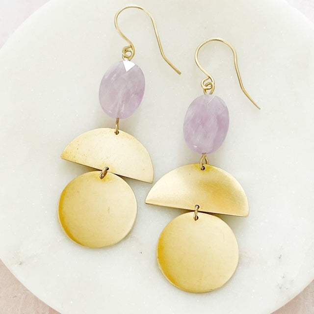 amethyst + raw brass earrings