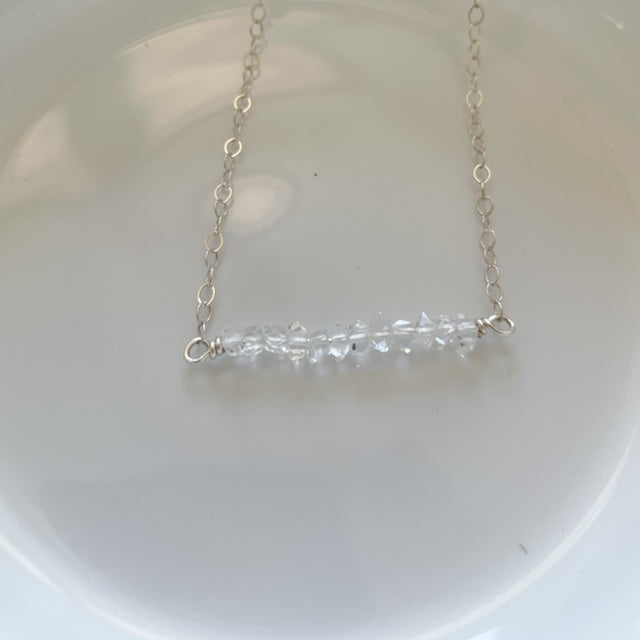herkimer diamond bar necklace in sterling silver