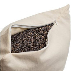 Opened end of Buckwheat Pillow unzipped