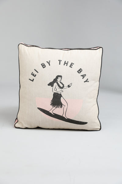 lei by the bay pink lounge cushion with hawaiian surfer girl