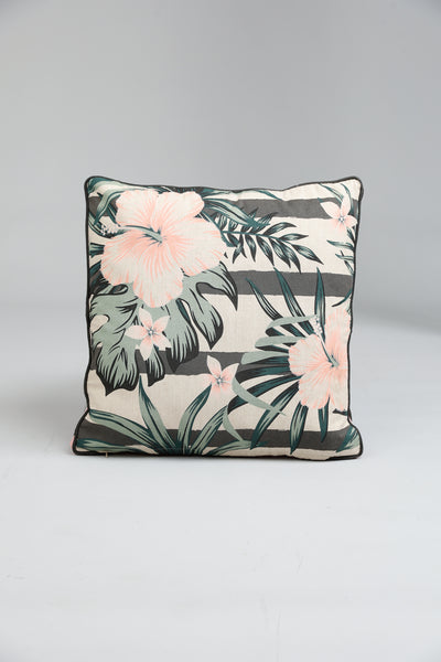 lei by the bay pink lounge cushion with green palm tree leaf