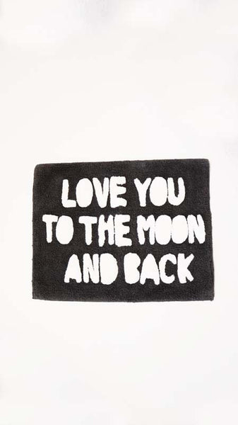 love you to the moon and back bathmat charcoal black and off white