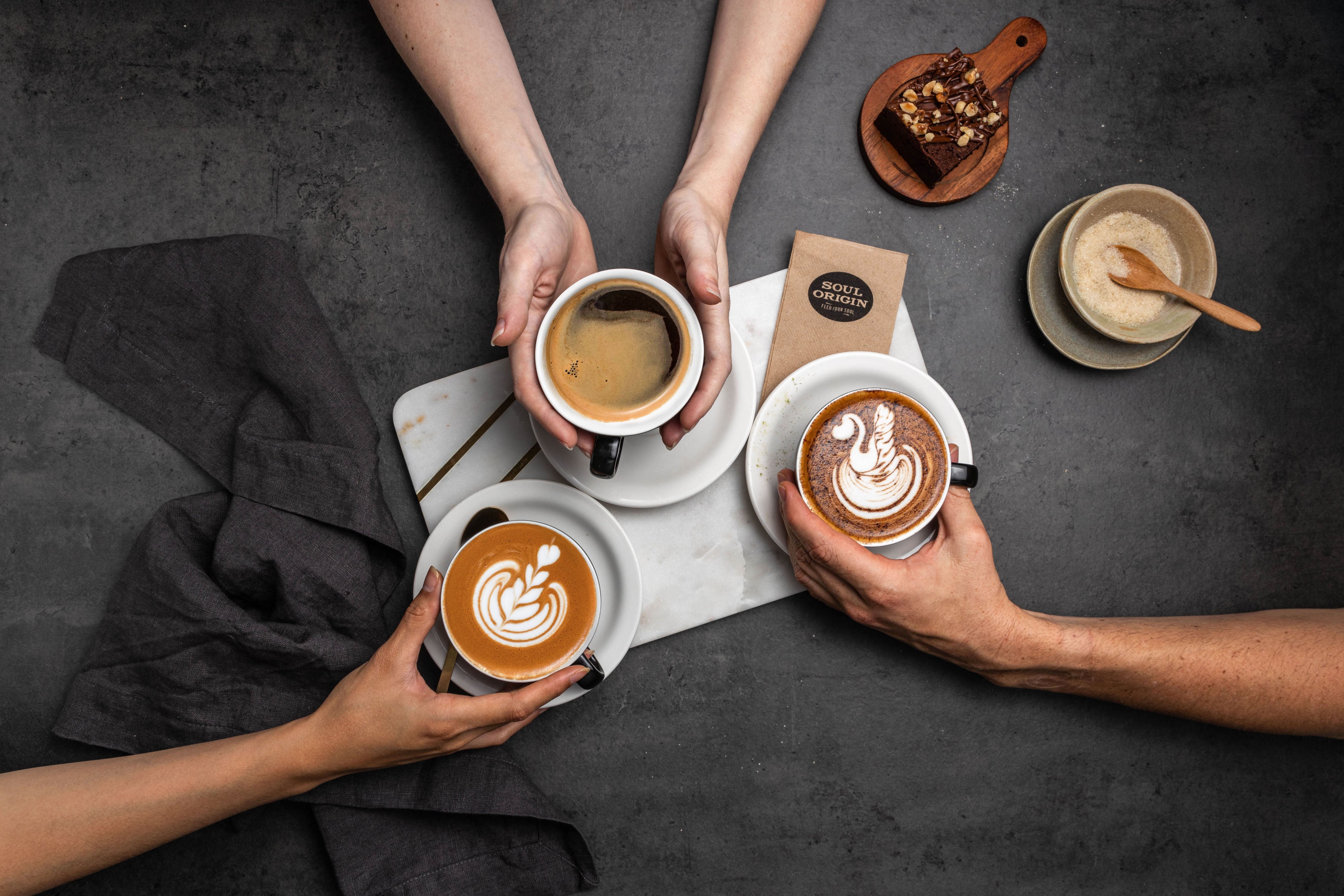 soul origin coffee bean latte flat white cappuccino sharing coffee with friends