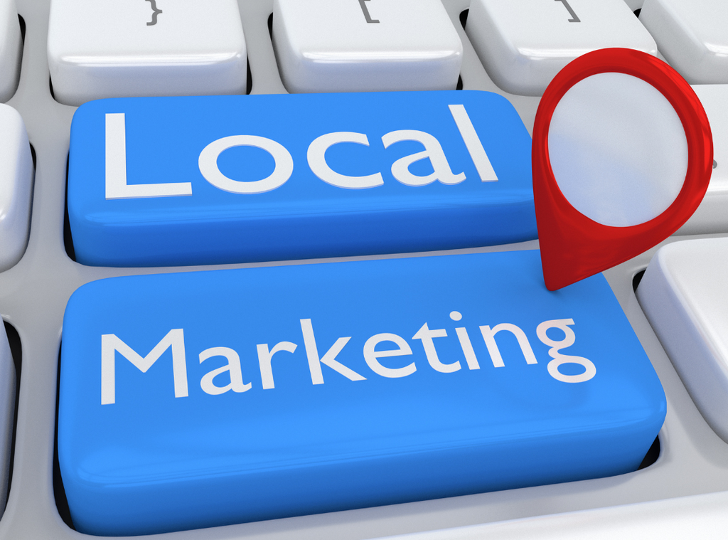 keyboard highlighting 'local marketing' with pin
