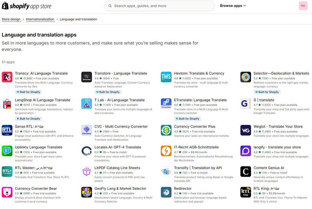 Shopify apps for translation
