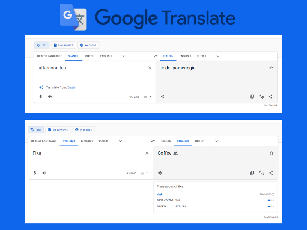Google translate examples
