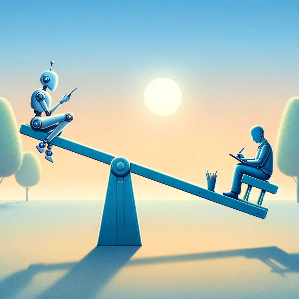 A robot and a person on a seesaw