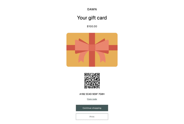 An example of a Shopify giftcard