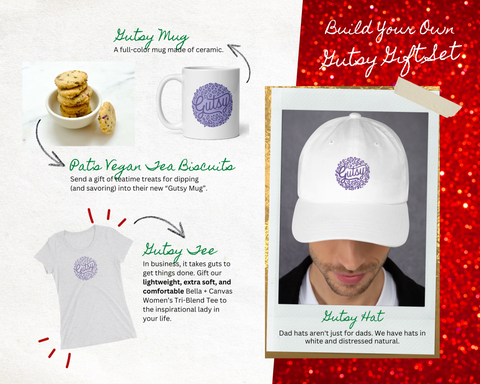 Gutsy Hat Mug & T-Shirt with Tea Biscuits Gift Set
