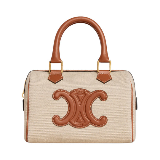 SMALL BUCKET CUIR TRIOMPHE IN TEXTILE AND CALFSKIN - NATURAL / TAN
