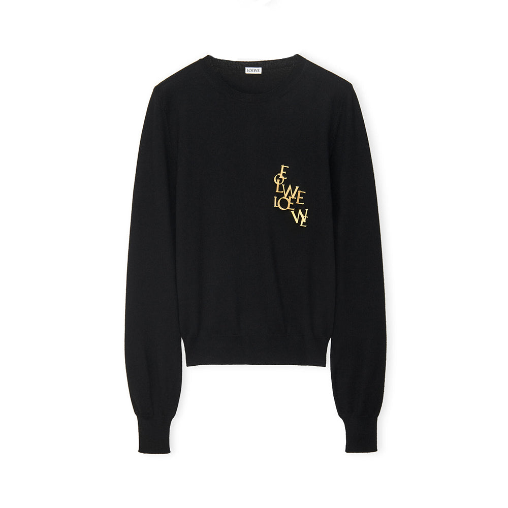 Loewe Lettering Logo Charm Sweater Wool Black Gold | Voila.id