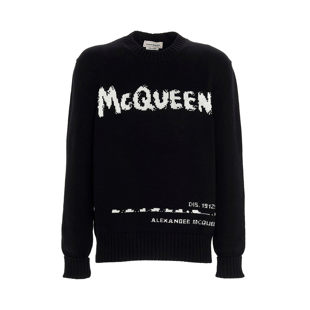 Alexander McQueen McQ Graffiti Crew Neck Jumper Black | Voila.id