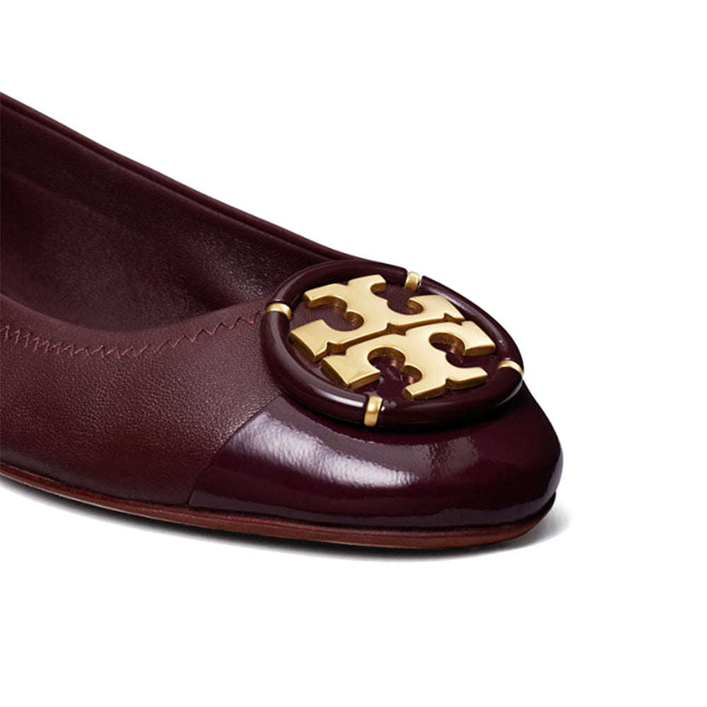 Tory Burch Multi Logo Cap Toe Ballet Flat Shoes Deep Berry 