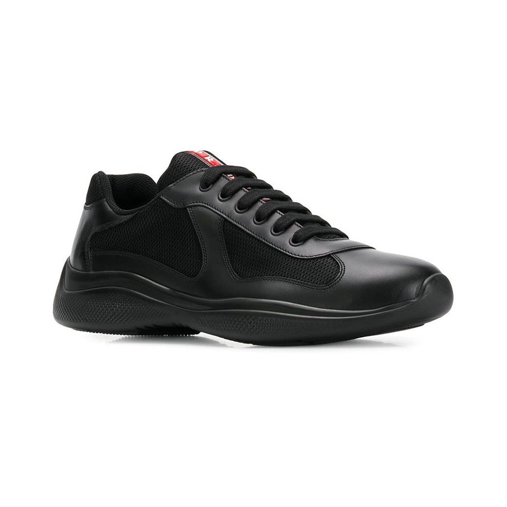 Prada America's Cup Bike Leather Fabric Sneakers Black 