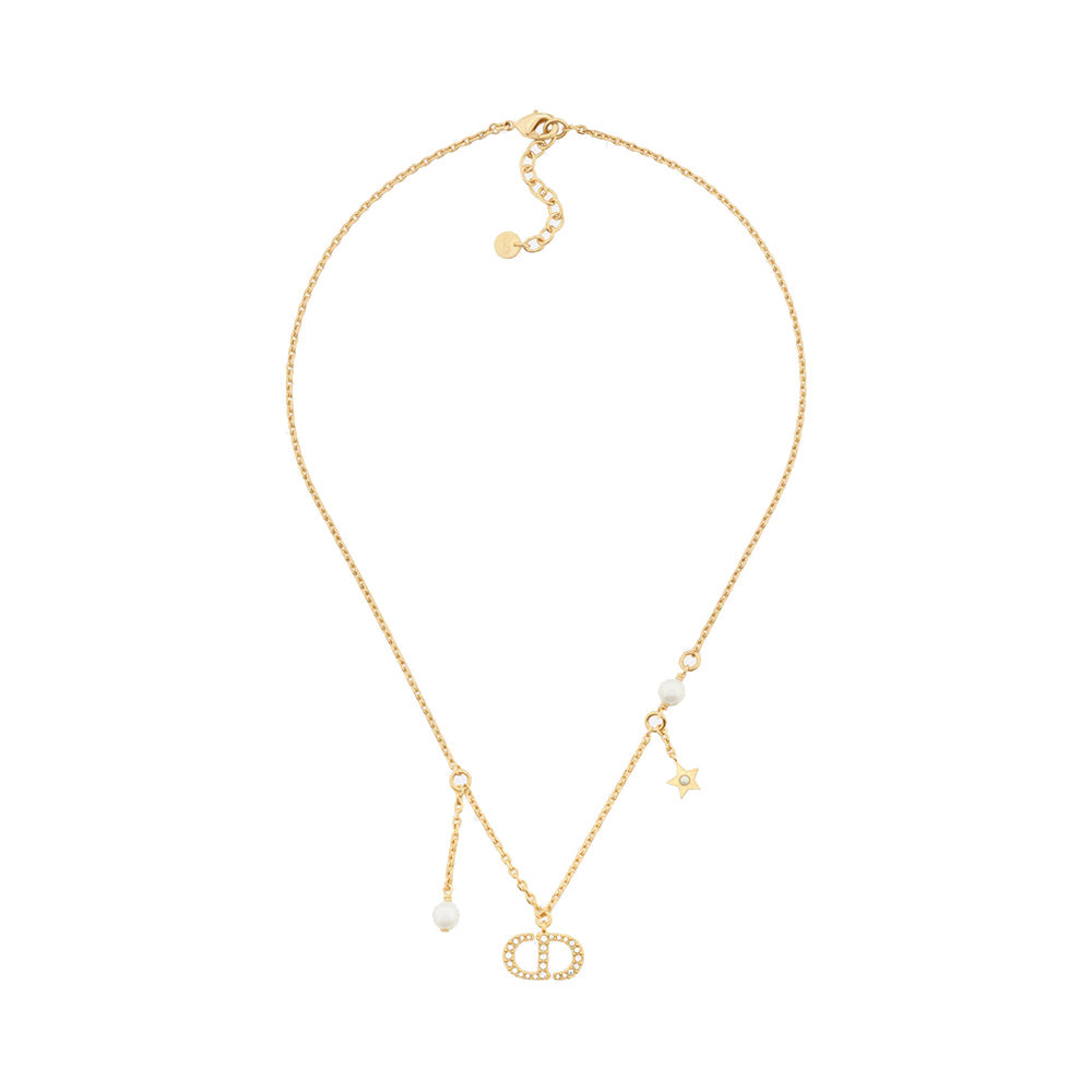 Petit CD Necklace Gold-Finish Metal with White Resin Pearls and