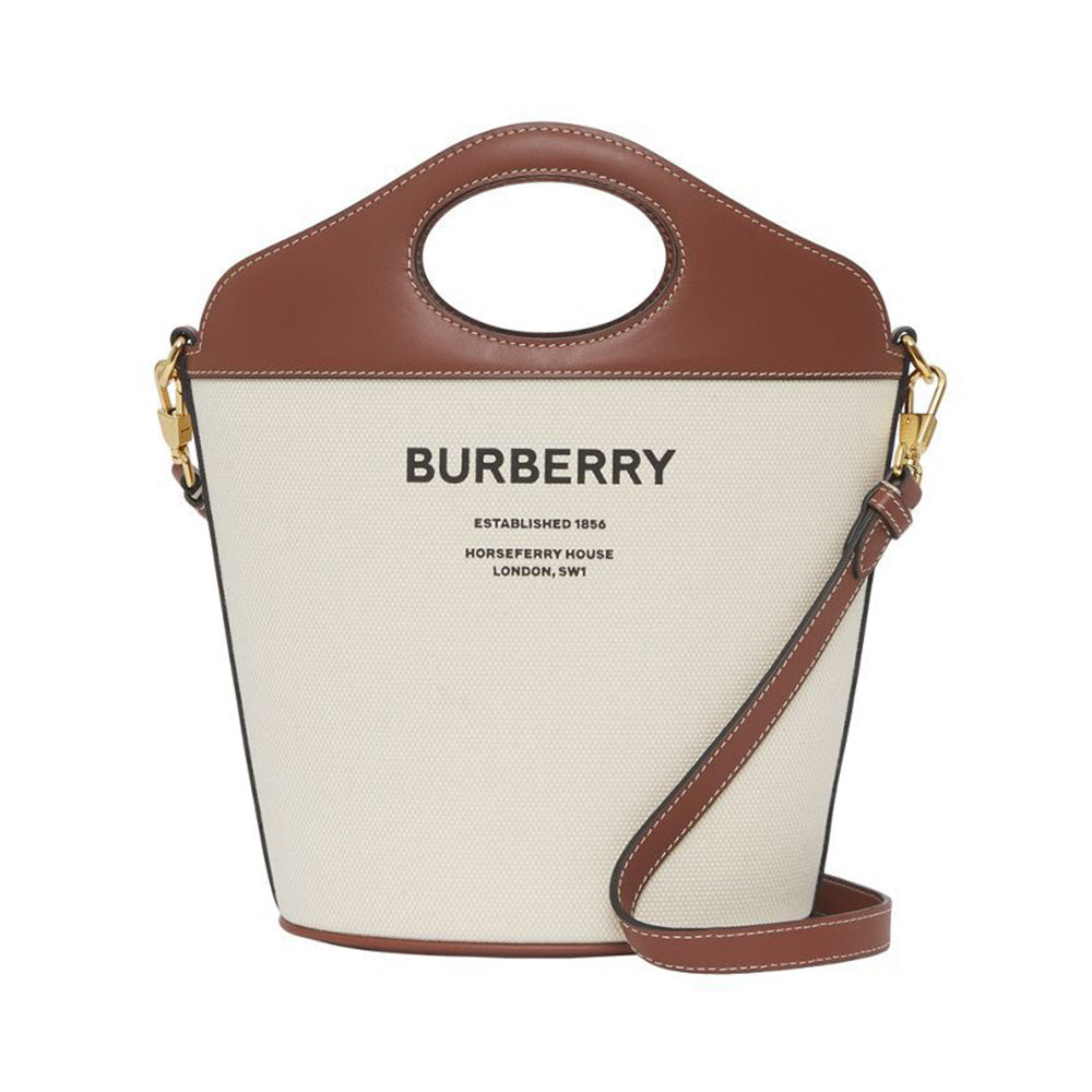 Burberry Canvas and Leather Two Tone Small Bucket Bag Natural/Tan |