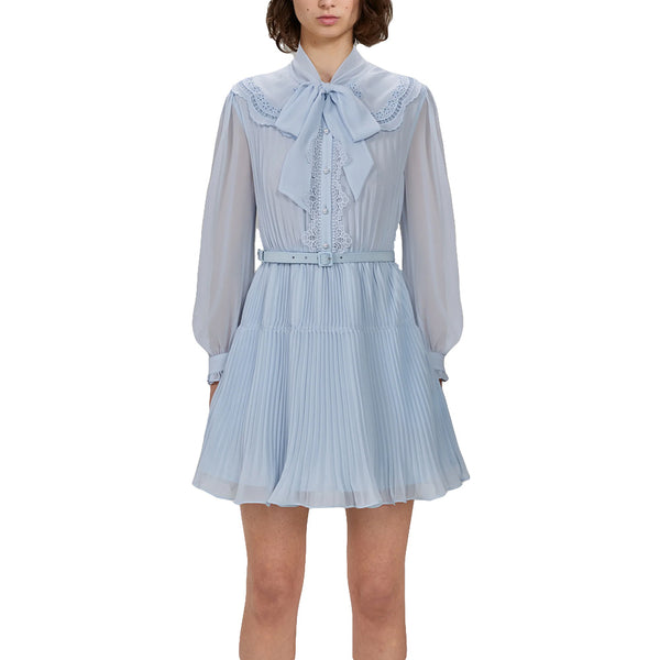 Broderied Collar Chiffon Mini Dress Light Blue