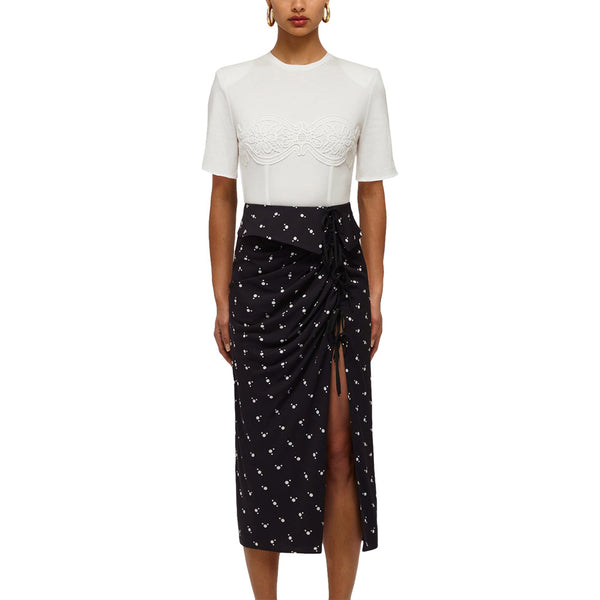 Polka Dot Wrap Midi Skirt Black