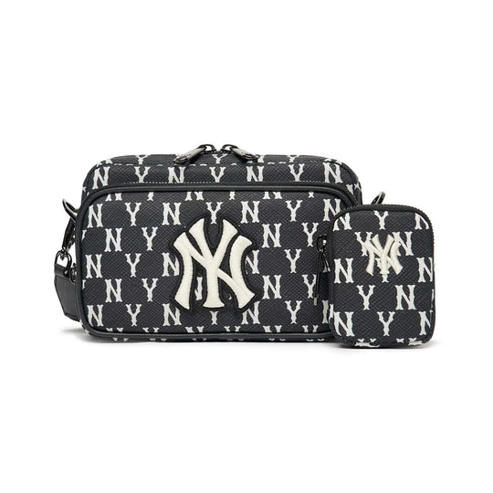 Jual MLB NY Yankees Monogram New Hobo Bag Black In White