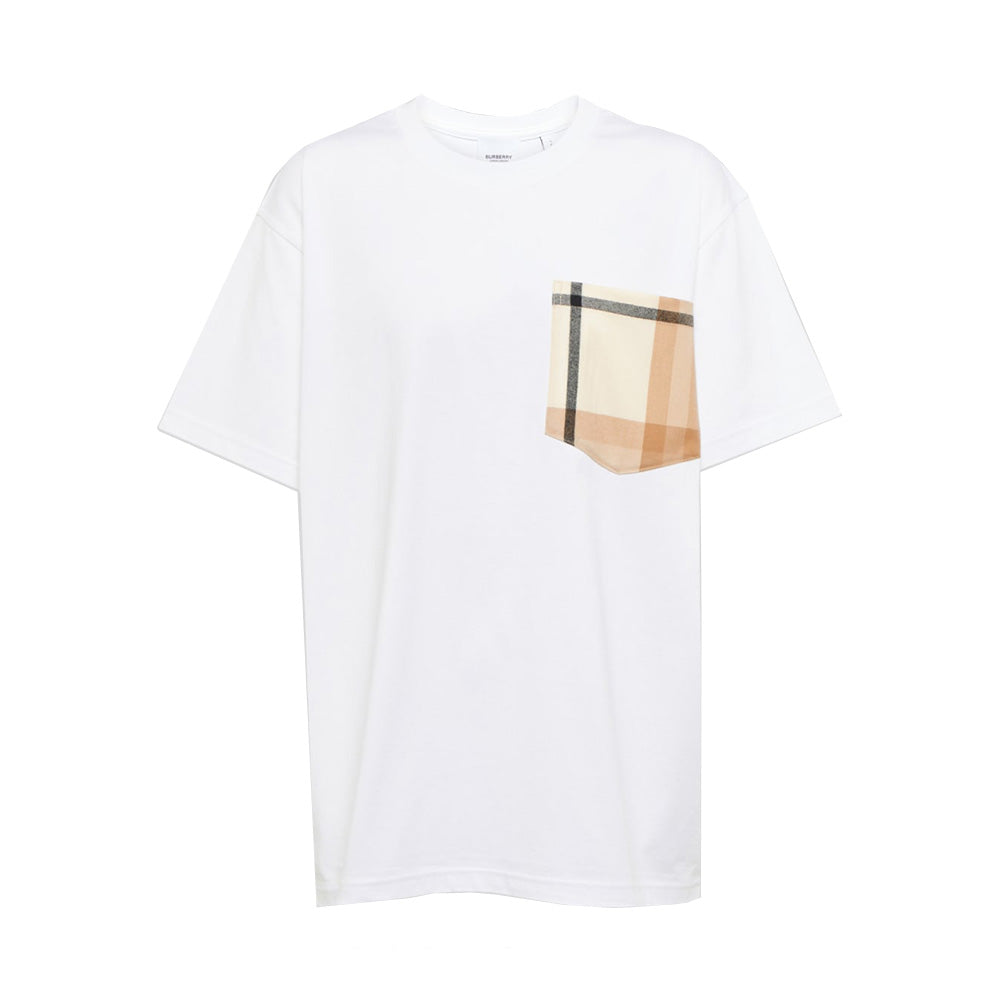 Burberry Check Pocket Cotton Oversized T-Shirt White Beige 