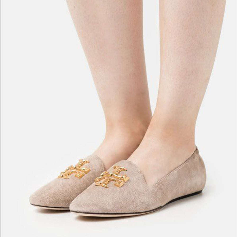 Tory Burch Eleanor Ballerina Flat Suede Leather Taupe 