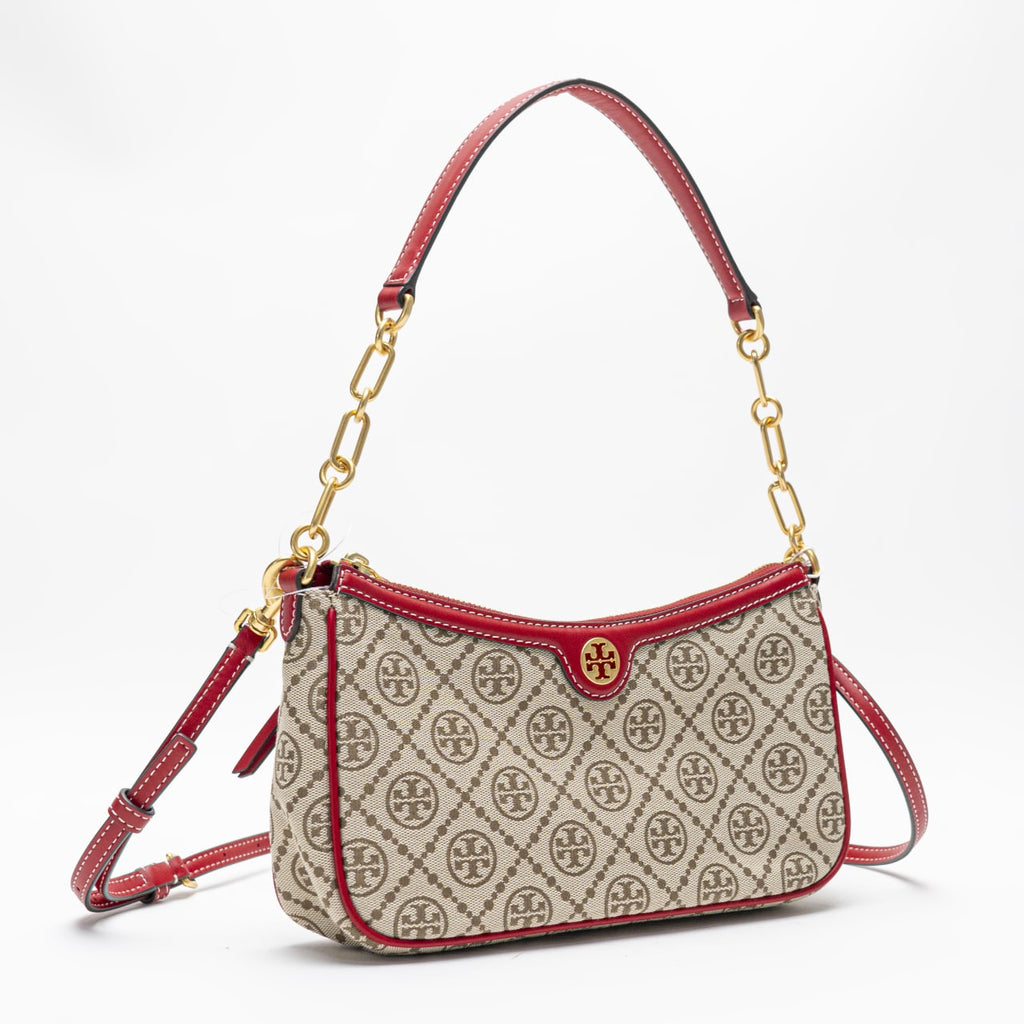 Tory Burch T Monogram Jacquard Studio Bag Hobo Red 